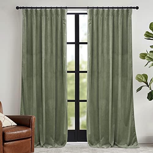 Sage green velvet 90 inch back tab curtain
