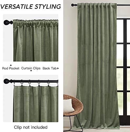 Sage green velvet 90 inch back tab curtain — photo 3