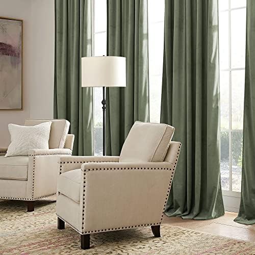Sage green velvet 90 inch back tab curtain — photo 4