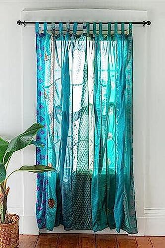 Turquoise and Yellow Silk Patchwork Curtains