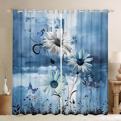 Rustic floral daisy window curtain for living room