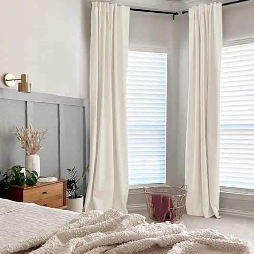 Cream linen back tab room darkening drapes — photo 4