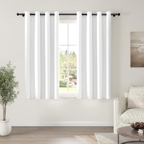 White linen textured blackout curtains 63 inches