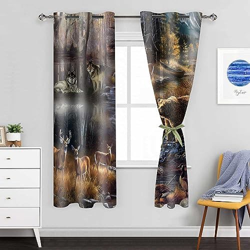 Wildlife Wolf Bear Elk Lodge Blackout Curtain — photo 4