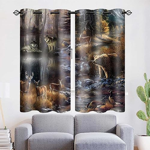 Wildlife Wolf Bear Elk Lodge Blackout Curtain — photo 5