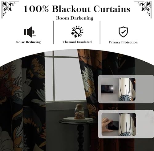 Black boho floral grommet blackout drapes 52 — photo 3