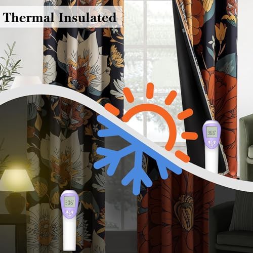 Black boho floral grommet blackout drapes 52 — photo 5