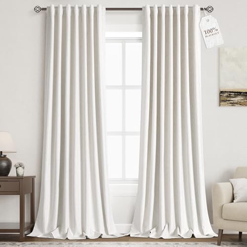 Cream linen total blackout curtains 90 in