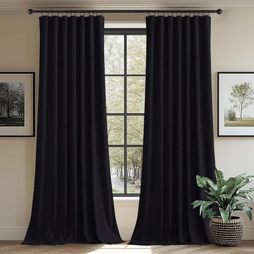 Wide black velvet living room curtains 96 in