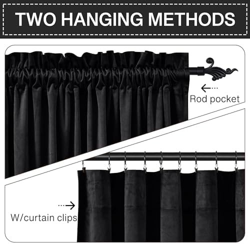 Wide black velvet living room curtains 96 in — photo 3
