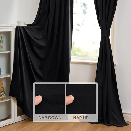 Wide black velvet living room curtains 96 in — photo 4