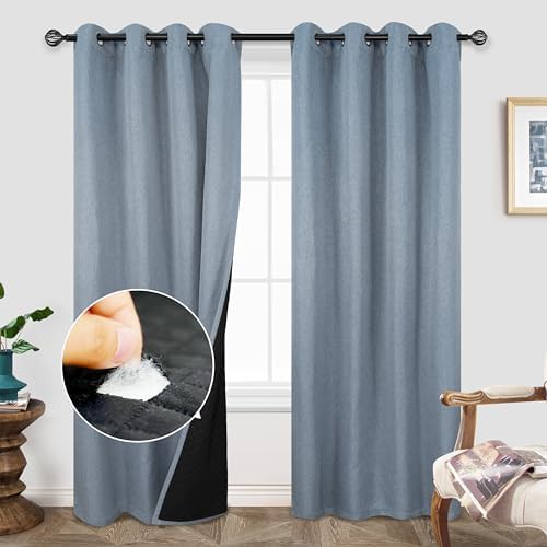 DriftAway dusty blue thermal insulated linen curtains 84 in