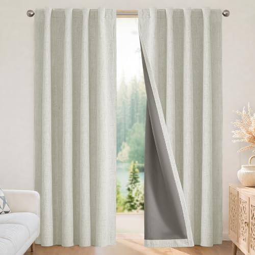 Light beige linen rod pocket curtains 84 in