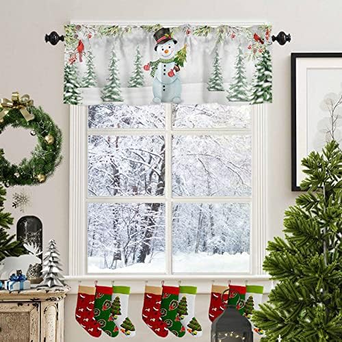 Snowman cardinal Christmas kitchen window valance — photo 3