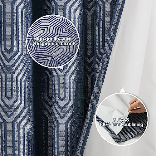 Indigo blue geometric jacquard blackout curtains — photo 4