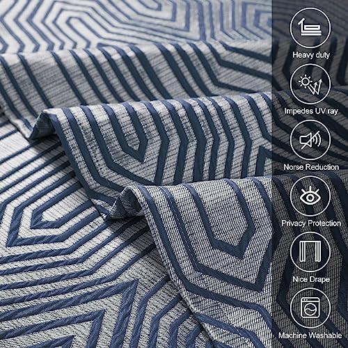 Indigo blue geometric jacquard blackout curtains — photo 5