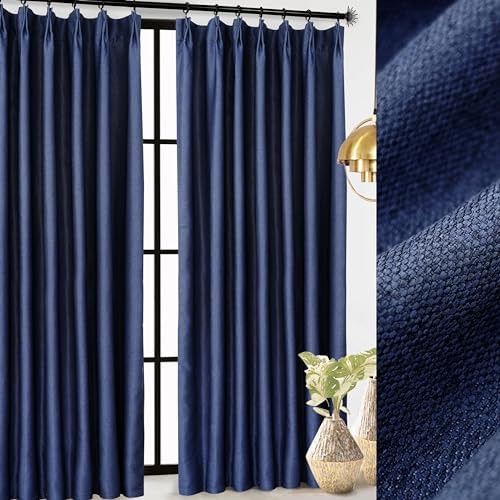 DriftAway navy pinch pleat linen curtains 108 in