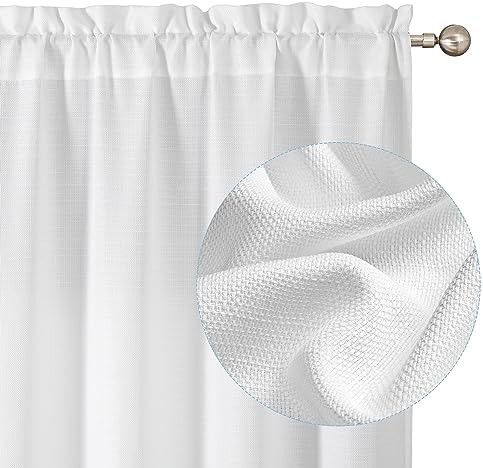White faux linen curtains 54 inch length