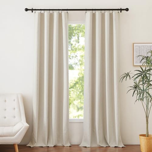 Cream linen rod pocket farmhouse blackout curtains