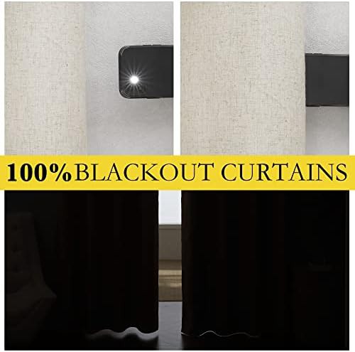 Cream linen rod pocket farmhouse blackout curtains — photo 3