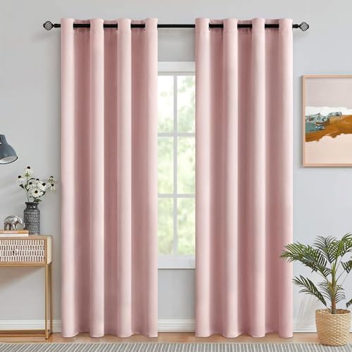 Light pink grommet bedroom curtain 84 in