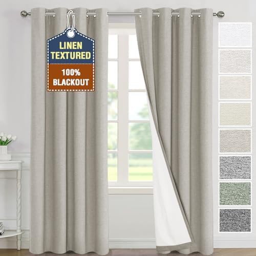 Heather oatmeal linen blackout drapes 96 inch