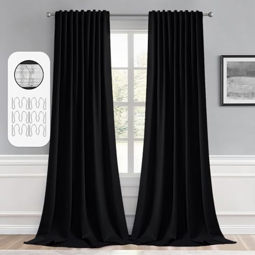 Black back tab blackout curtains 96 in