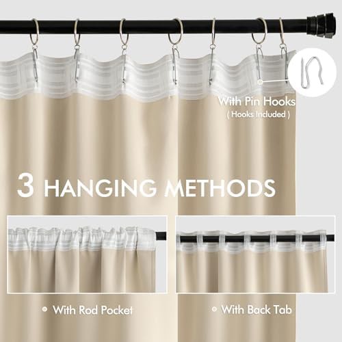 Cream beige rod pocket curtains 96 in — photo 3
