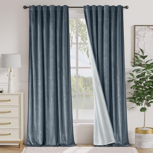 Dark slate extra long velvet curtains 108 in