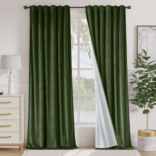 Moss earthy luxury velvet curtains 108 in