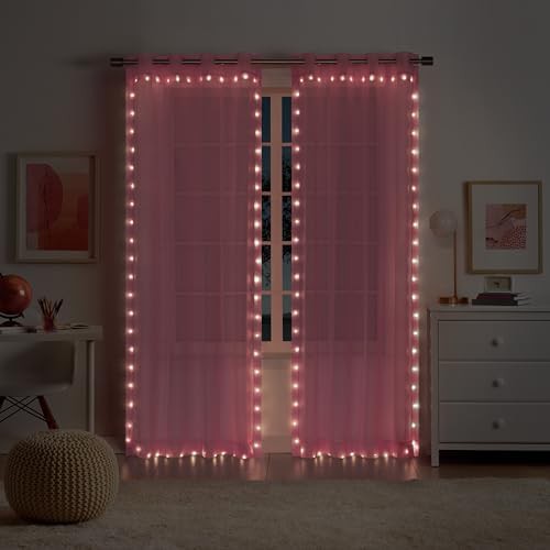 Pink Starlight light up sheer remote control curtain