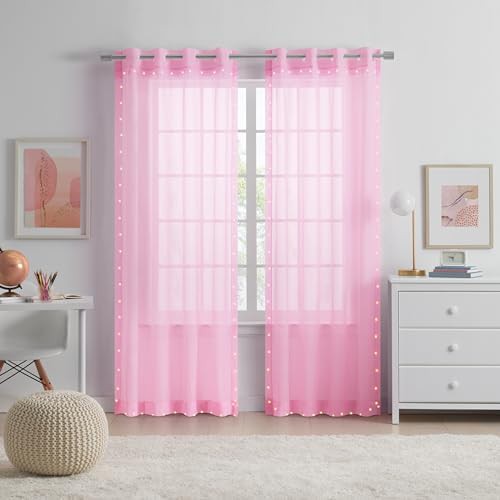 Pink Starlight light up sheer remote control curtain — photo 4