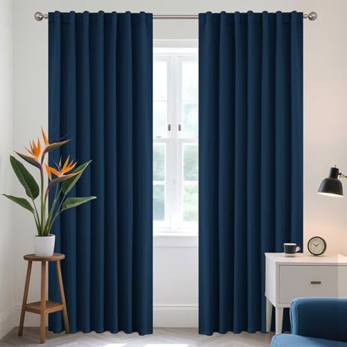 Navy Blue Thermal Insulated Blackout Curtains 96 in