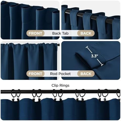 Navy Blue Thermal Insulated Blackout Curtains 96 in — photo 3
