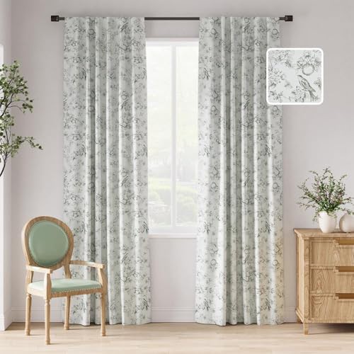 Green floral vintage back tab 84 inch drapes