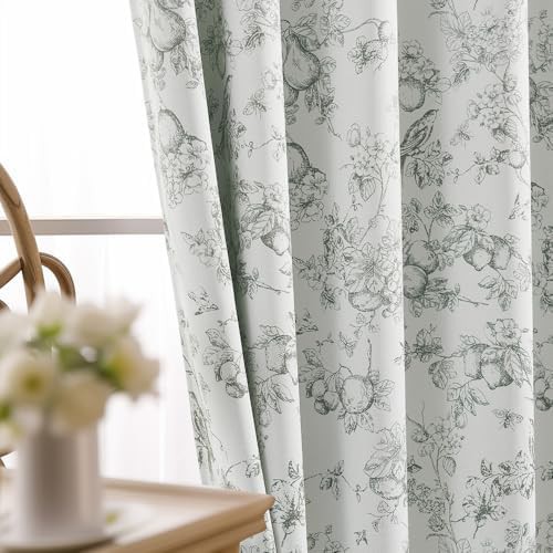 Green floral vintage back tab 84 inch drapes — photo 3