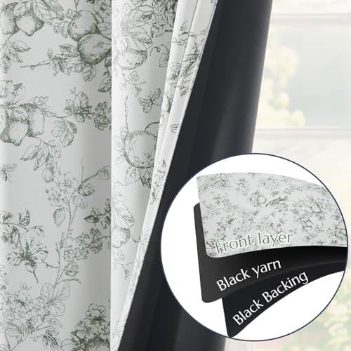 Green floral vintage back tab 84 inch drapes — photo 5