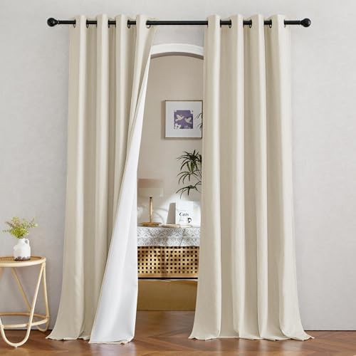 Natural linen grommet total blackout curtains 96 in