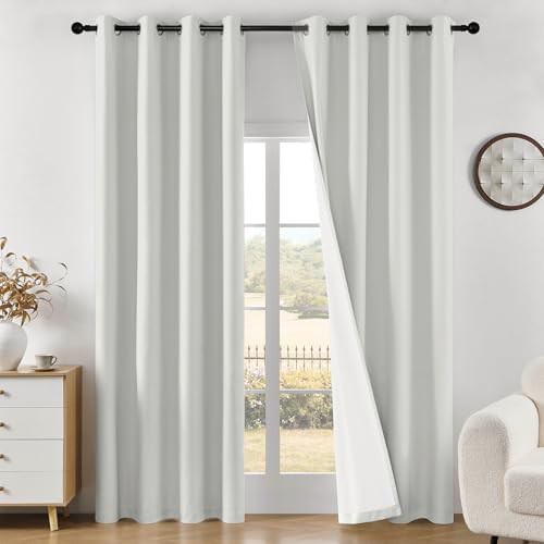 Pure White Linen Grommet Blackout Curtains 108 in