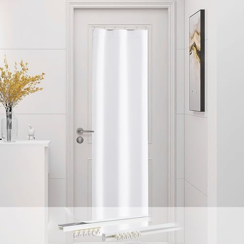 White doorway curtain with self adhesive track