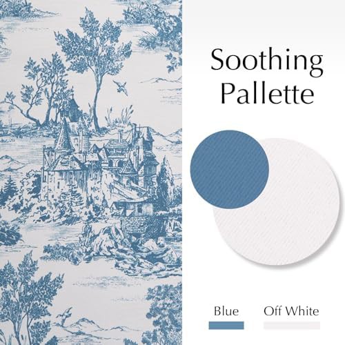 Blue floral toile back tab 96 inch drapes — photo 4