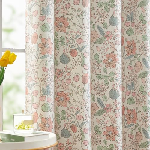 Pink floral bedroom drapes 84 inch two panels