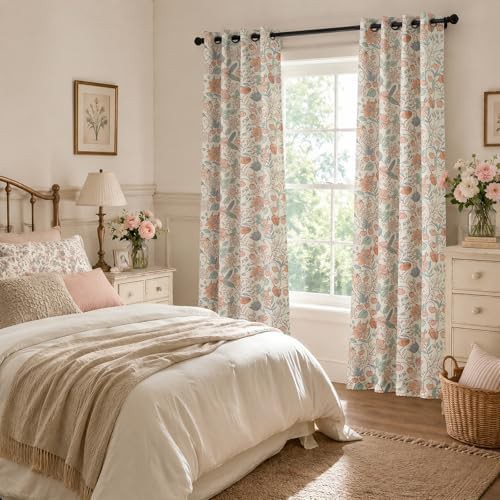 Pink floral bedroom drapes 84 inch two panels — photo 3