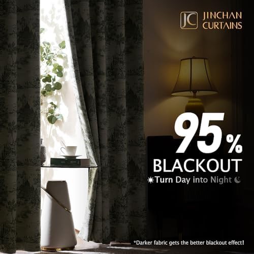Green floral total blackout 63 inch curtains — photo 3