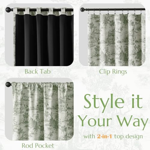 Green floral total blackout 63 inch curtains — photo 5