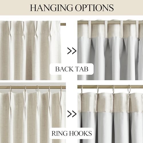 Natural linen pinch pleated drapes 102 in — photo 3