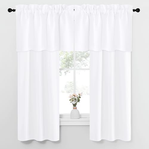 Pure white rod pocket curtains and valance set