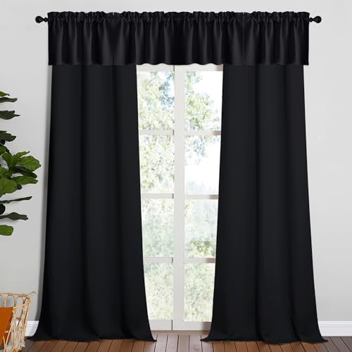 Black total blackout grommet curtains with valances 90 in