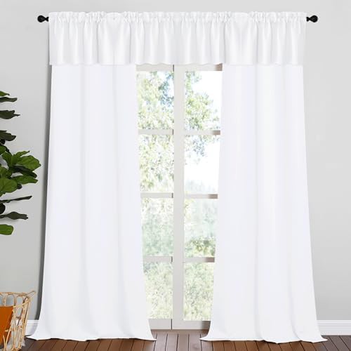 White total blackout grommet curtains with valances 90 in
