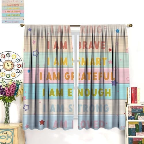 Rainbow Positive Quotes Kids Bedroom Curtains — photo 3